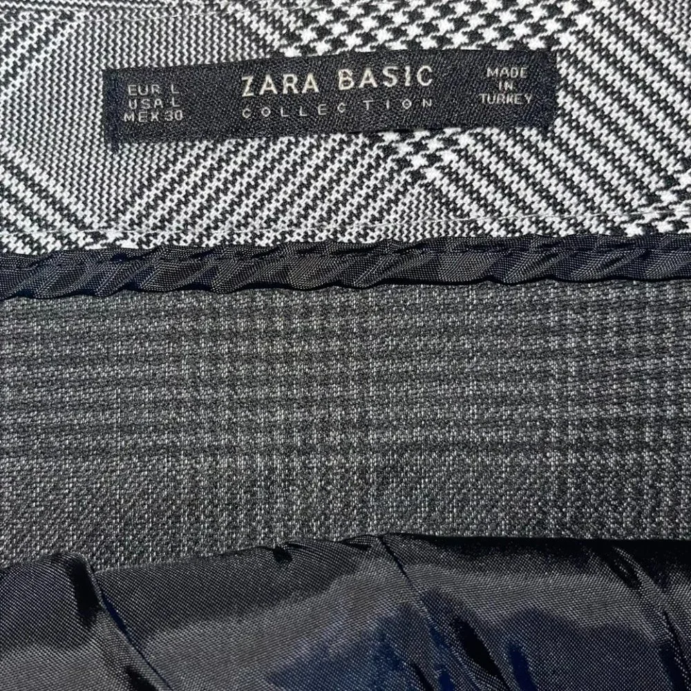 Zara Basic Collection Women's Black Plaid‎ Buttoned Wrap Skirt, Size L